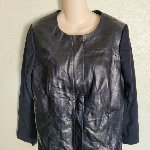 Talbots Black Lamb Skin Leather Jacket with Knit Sleeves Size Women's 12W - Picture 4 of 14